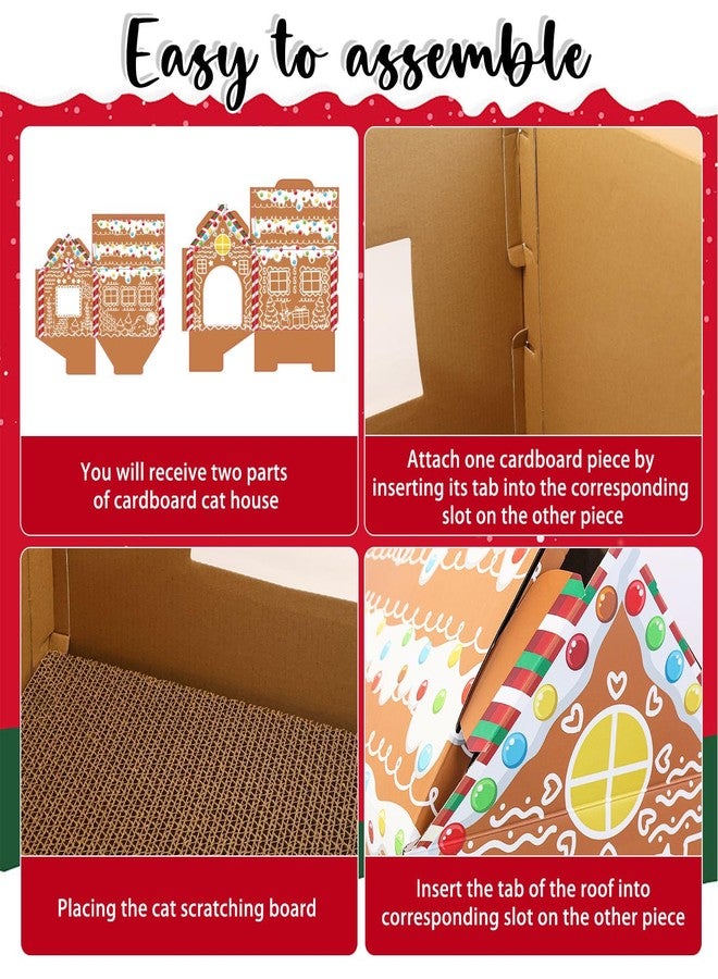 MUNILAIL Christmas Gingerbread Cat House 16.5"x 13"x19" Christmas Cardboard Cat Scratcher House with Scratching Pad for Indoor Cats Kittens Large Cat Playhouse - Image 4